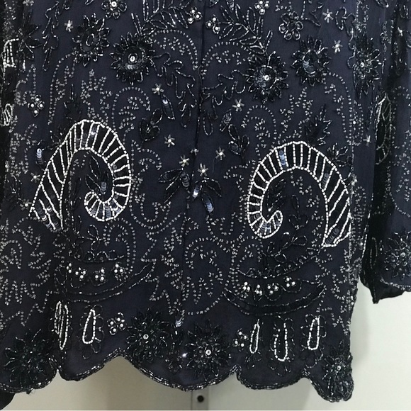 CANDLELIGHT & Champagne Beaded  Dark Blue Elegant Designed  100% Silk - Picture 6 of 17